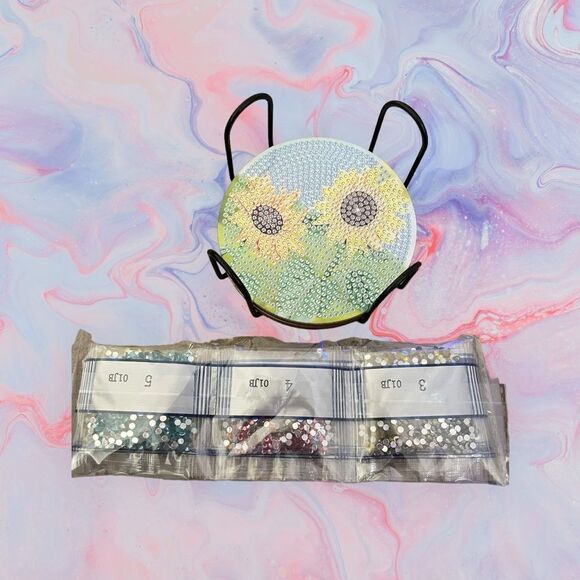SUNFLOWER DIAMOND PAINTING COASTER SET - Picture 3 of 5